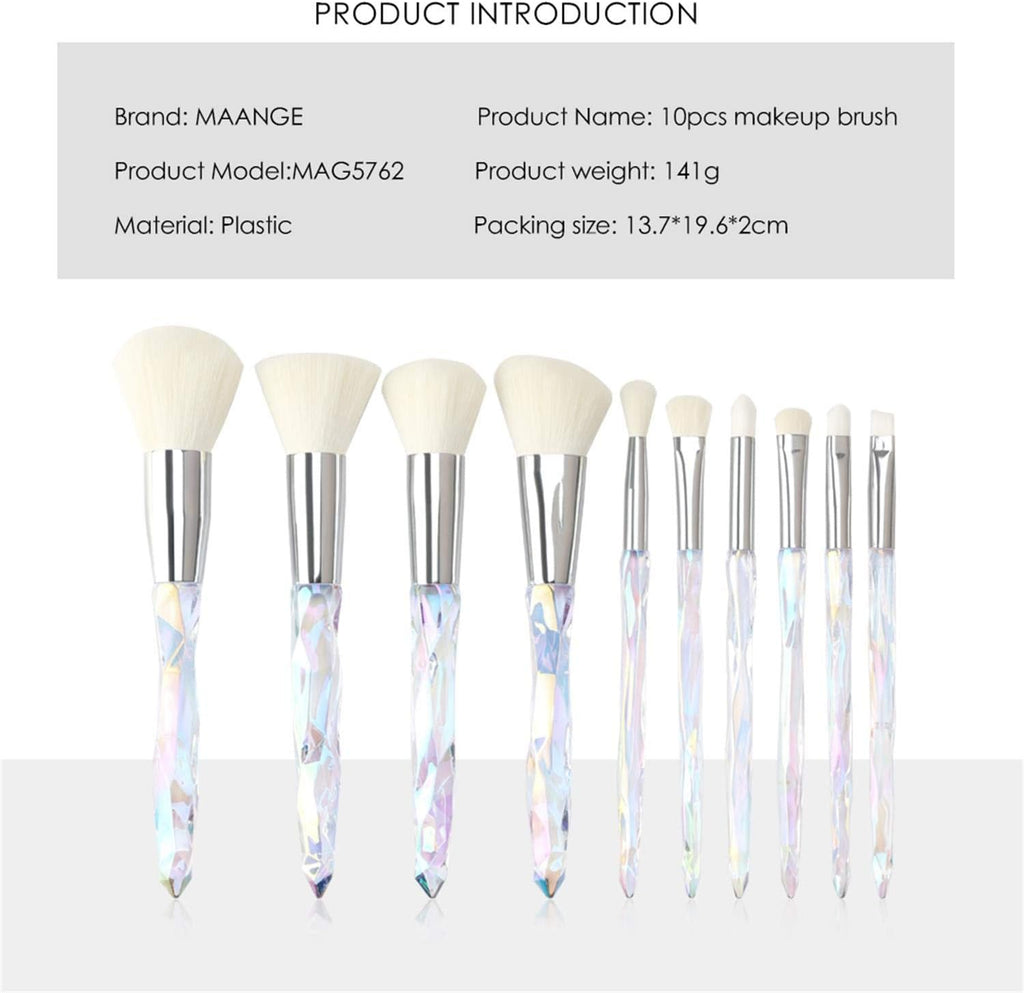 Makeup Brushes Crystal Handle Set,  10 PCS Crystal Transparent Handle Kabuki Powder Foundation Brush Concealer Eye Shadow Eyeliner Eyebrow Brush (Green) (White)