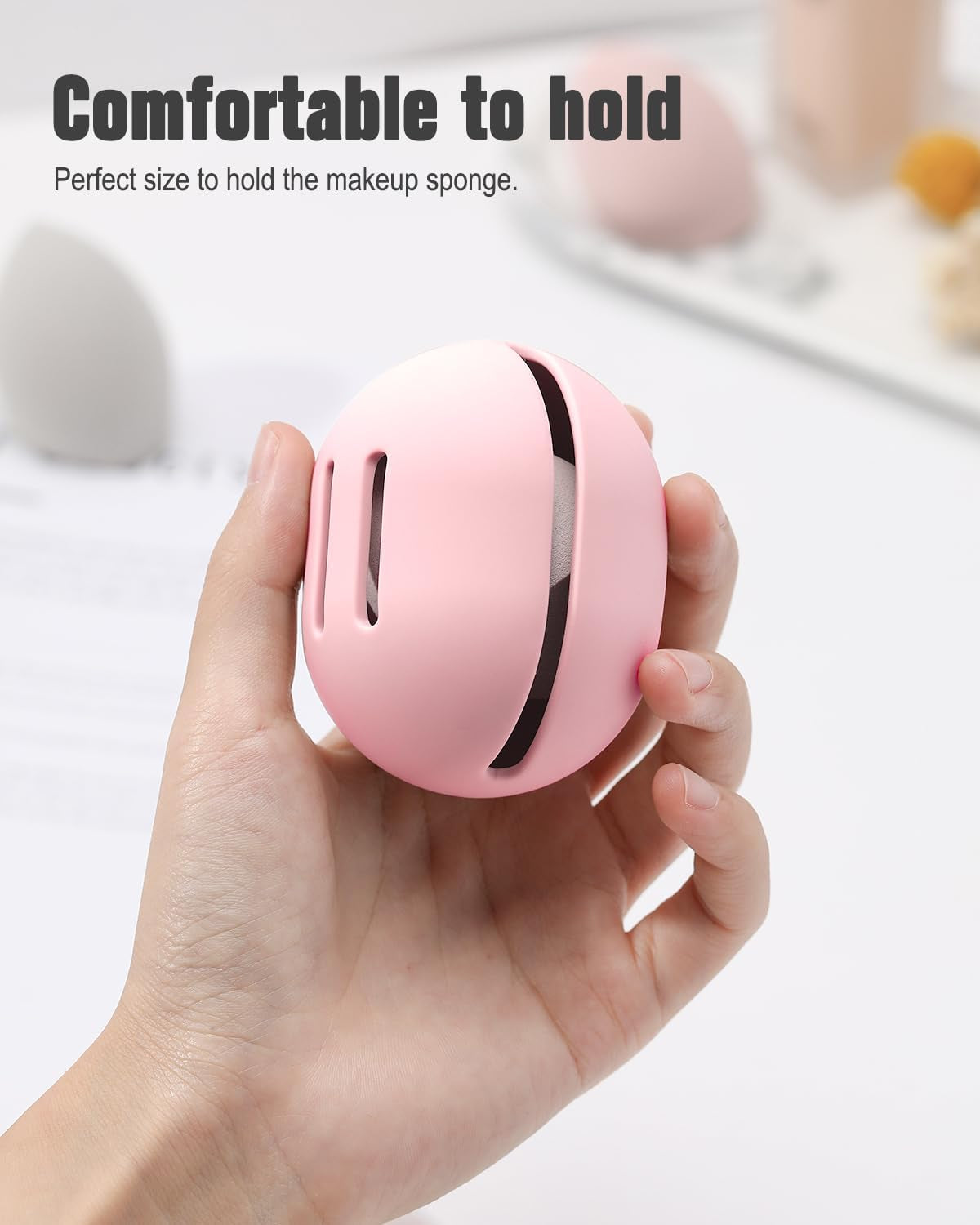 Makeup Sponge Holder – Shatterproof Eco-Friendly Silicone Beauty Make up Blender Case for Travel - Pink