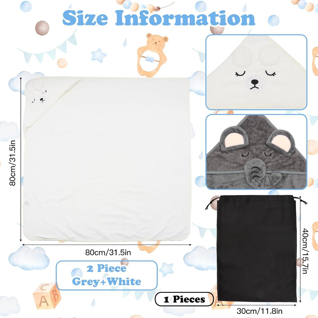 2 PCS Baby Hooded Towels Newborn, 80*80 CM Hooded Baby Towel Girl Boy, Ultra Soft Hooded Bath Towel for Baby, Absorbent Newborn Essentials Baby Bath Towel, Baby Towels with 30*40 CM Storage Bag
