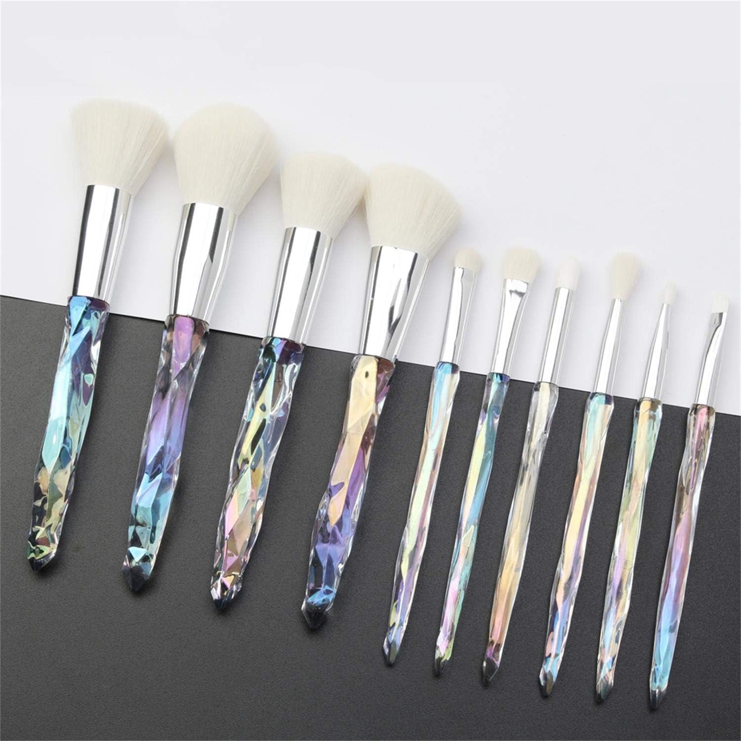 Makeup Brushes Crystal Handle Set,  10 PCS Crystal Transparent Handle Kabuki Powder Foundation Brush Concealer Eye Shadow Eyeliner Eyebrow Brush (Green) (White)